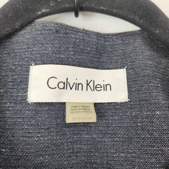 Calvin Klein Navy Blue Button Front Blazer Jacket Linen Blend Petite 2 (2P) - Picture 6 of 8